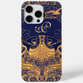 Antiquitätenschiff, Delphine, Gold, Navy Blue Mono Case-Mate iPhone Hülle (Rückseite)