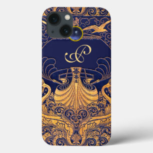 Antiquitätenschiff, Delphine, Gold, Navy Blue Mono Case-Mate iPhone Hülle