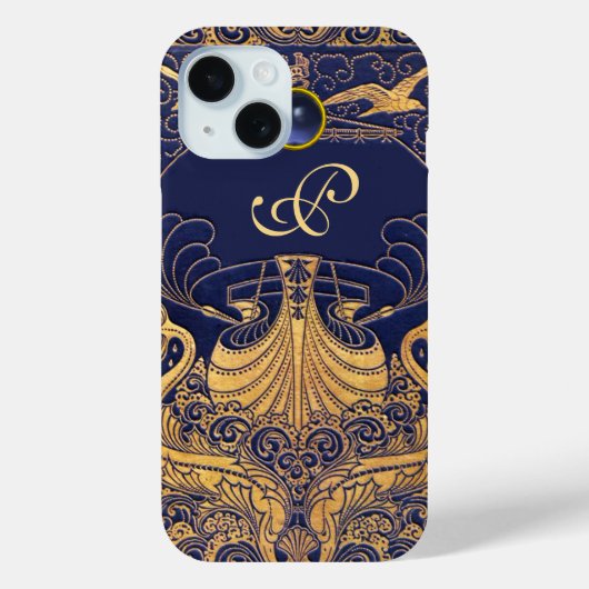 Antiquitätenschiff, Delphine, Gold, Navy Blue Mono Case-Mate iPhone Hülle (Rückseite)