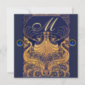 Antiquitätenschiff, Delphine, Gold, Navy Blue Mono Einladung (Vorderseite)