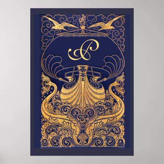 Antiquitätenschiff, Delphine, Gold, Navy Blue Mono Poster (Vorne)
