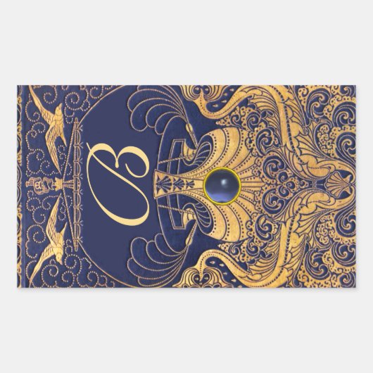 Antiquitätenschiff, Delphine, Gold, Navy Blue Mono Rechteckiger Aufkleber (Vorderseite)