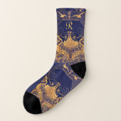 Antiquitätenschiff, Delphine, Gold, Navy Blue Mono Socken (Links - Außen)