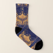Antiquitätenschiff, Delphine, Gold, Navy Blue Mono Socken (Rechts - Außen)