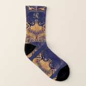 Antiquitätenschiff, Delphine, Gold, Navy Blue Mono Socken (Links - Innen)