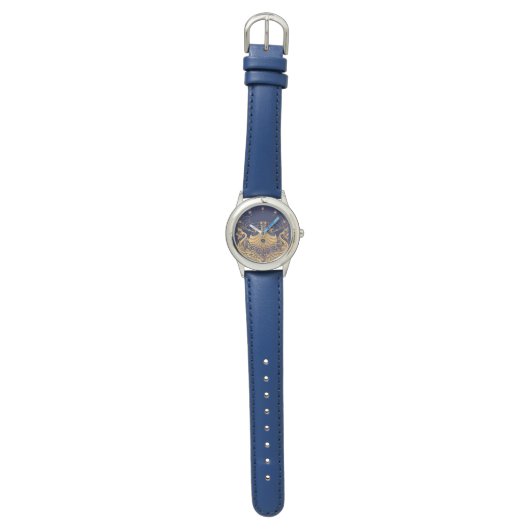 Antiquitätenschiff, Delphine, Gold, Navy Blue Naut Armbanduhr (Flach)