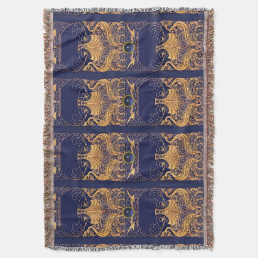 Antiquitätenschiff, Delphine, Gold, Navy Blue Naut Decke (Vorderseite Vertikal)