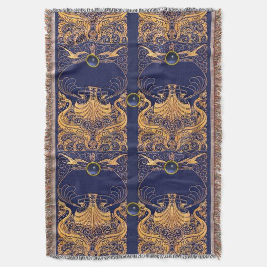 Antiquitätenschiff, Delphine, Gold, Navy Blue Naut Decke (Vorderseite Vertikal)