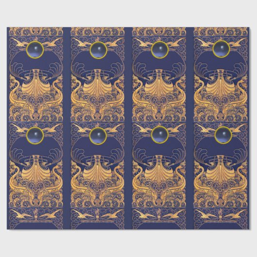 Antiquitätenschiff, Delphine, Gold, Navy Blue Naut Geschenkpapier (Flach)