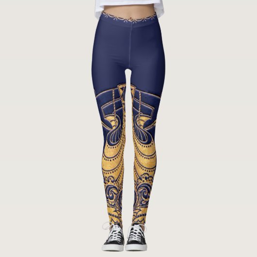 Antiquitätenschiff, Delphine, Gold, Navy Blue Naut Leggings (Vorderseite)