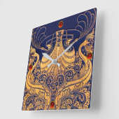 Antiquitätenschiff, Delphine, Gold, Navy Blue Naut Quadratische Wanduhr (Winkel)