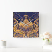 Antiquitätenschiff, Delphine, Gold, Navy Blue Naut Quadratische Wanduhr (Zuhause)