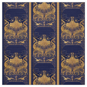 Antiquitätenschiff, Delphine, Gold, Navy Blue Naut Stoff