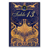 Antiquitätenschiff, Delphine, Gold, Navy Blue Naut Tischnummer (Rückseite)