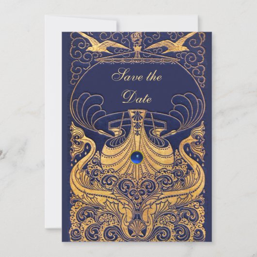 Antiquitätenschiff, Delphine, Gold, Navy Blue Save The Date (Vorderseite)