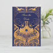 Antiquitätenschiff, Delphine, Gold, Navy Blue Save The Date (Stehend Vorderseite)