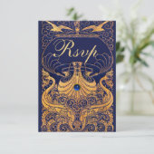 Antiquitätenschiff, Delphine, Gold, Navy Blue UAwg RSVP Karte (Stehend Vorderseite)