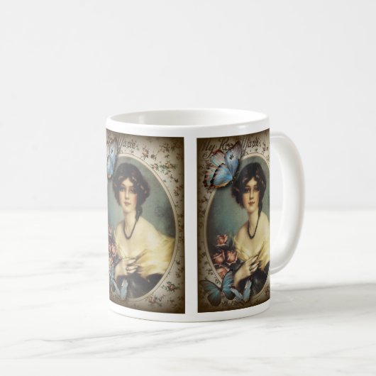 Antiquitätenschmetterling-Parisierin viktorianisch Kaffeetasse (VorderseiteRechts)