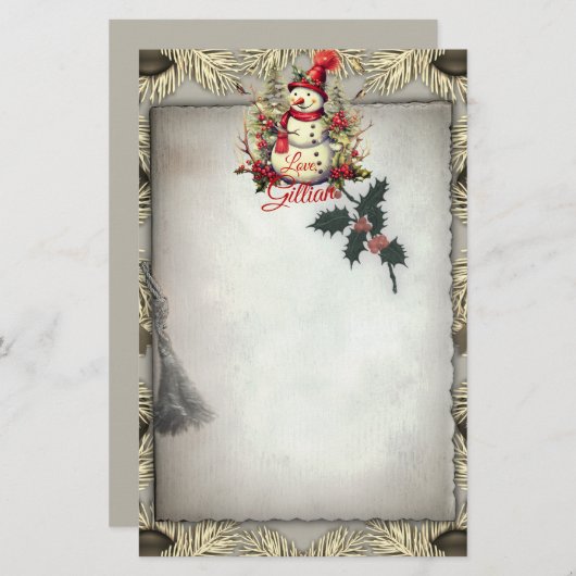 Antiquitätenschneemann Weihnachtsborder Briefpapier (Vorne/Hinten)