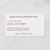 Antiquitätenschrott Metall Biz Visitenkarte (Rückseite)