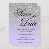 Antiquitätensilber Glitzer Blasslavender Gradient Save The Date (Vorne/Hinten)