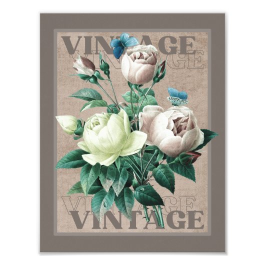 Antiquitätensprache Beige Vintage Rose Kunstdrucke Fotodruck (Vorne)