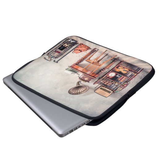Antiquitätenstuhl, alte Schreibmaschine, Retroradi Laptopschutzhülle (Vorne Knopf)