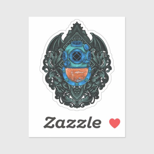 Antiquitätentauchhelm Emblem mit Hai Aufkleber (Blatt)