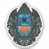 Antiquitätentauchhelm Emblem mit Hai Aufkleber (Vorderseite)