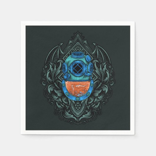 Antiquitätentauchhelm Emblem mit Hai Serviette (Vorderseite)