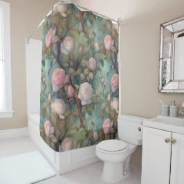 Antiquitätentee-Rose auf aquamarinem Muster Duschvorhang