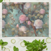 Antiquitätentee-Rose auf aquamarinem Muster Geschirrtuch (Gefaltet)