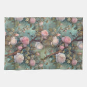 Antiquitätentee-Rose auf aquamarinem Muster Geschirrtuch (Horizontal)