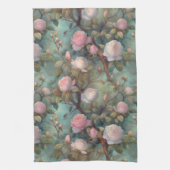 Antiquitätentee-Rose auf aquamarinem Muster Geschirrtuch (Vertikal)