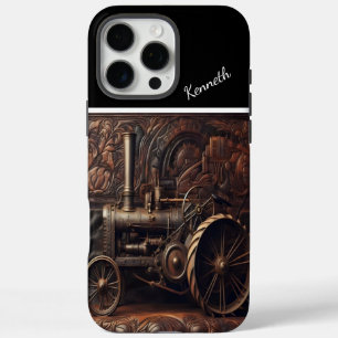 Antiquitätentraktor auf Leder iPhone 16 Pro Max Hülle