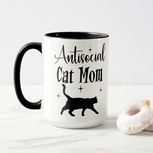 Antisocial Cat Mom Black Cat Stars Funny Sarcastic Tasse (Mit Donut)