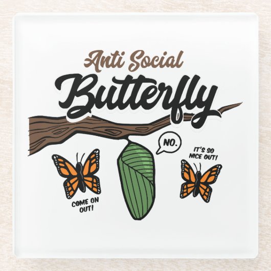 Antisozial Butterfly Glasuntersetzer (Vorderseite)