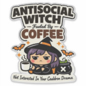 Antisoziale Hexe Kaffee Halloween Aufkleber (Vorderseite)