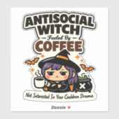 Antisoziale Hexe Kaffee Halloween Aufkleber (Blatt)