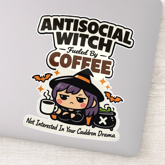 Antisoziale Hexe Kaffee Halloween Aufkleber (Detail)