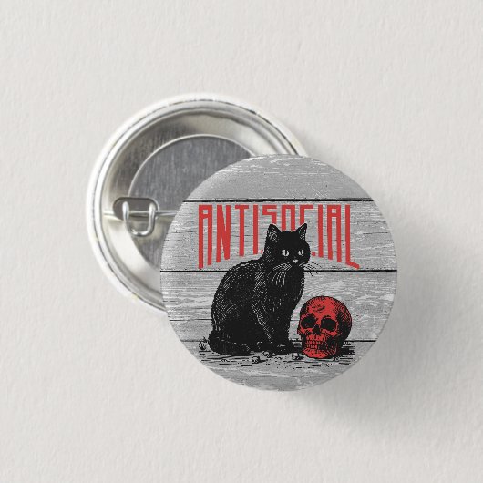 Antisoziale Katze und Schädel Button (Vorne & Hinten)