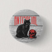 Antisoziale Katze und Schädel Button (Vorderseite)