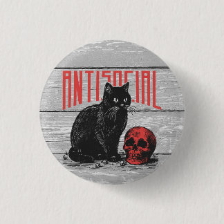 Antisoziale Katze und Schädel Button