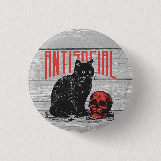 Antisoziale Katze und Schädel Button (Vorderseite)