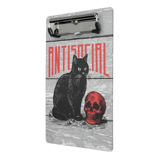 Antisoziale Katze und Schädel Mini Klemmbrett (Gewinkelt2)