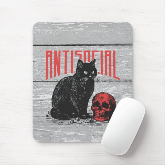 Antisoziale Katze und Schädel Mousepad (Mit Mouse)