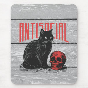 Antisoziale Katze und Schädel Mousepad