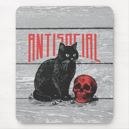 Antisoziale Katze und Schädel Mousepad (Vorne)