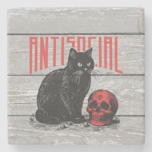 Antisoziale Katze und Schädel Steinuntersetzer