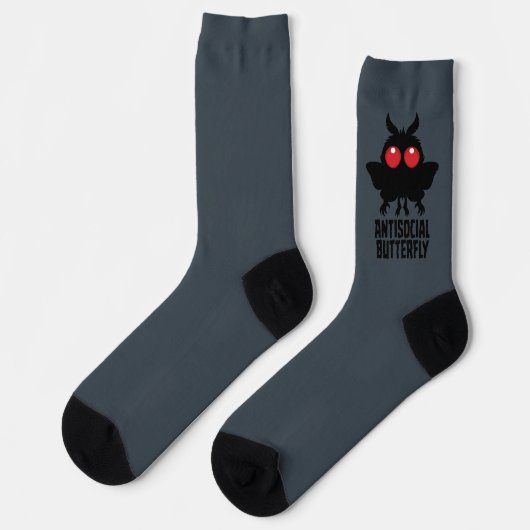 Antisozialer Schmetterling Mothman Kryptid Socken (Linkes Detail)